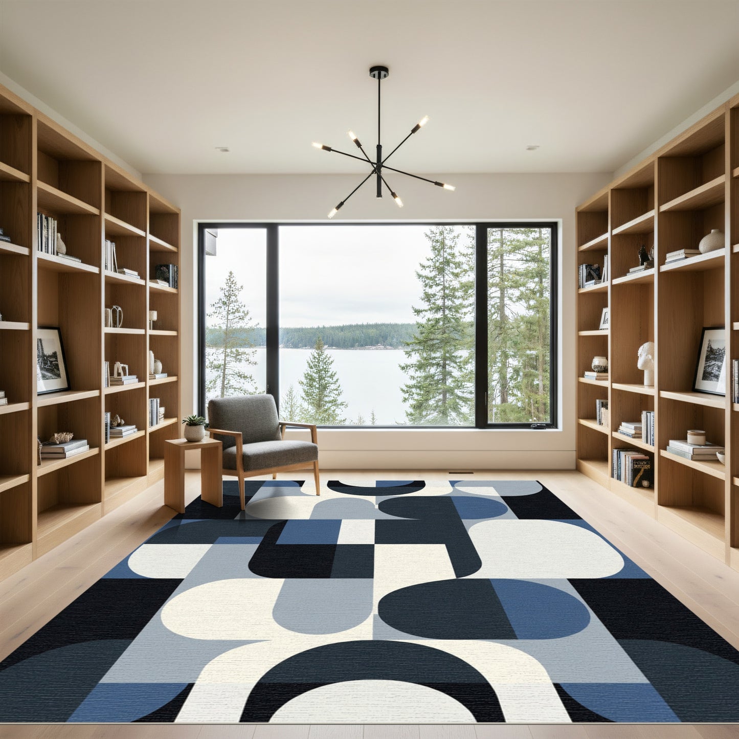 Modern Navy Blue Geometric Abstract Rug