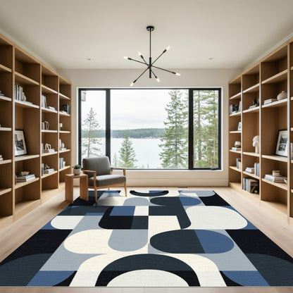 Modern Navy Blue Geometric Abstract Rug