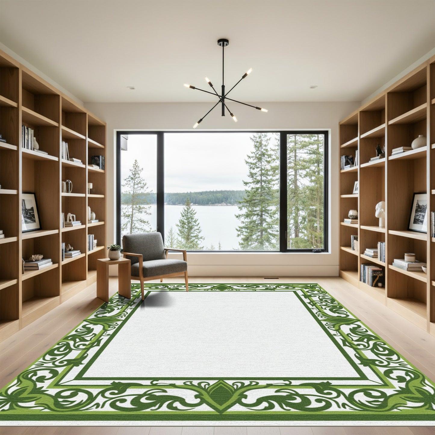 Emerald Green Vine Scroll Border Rug