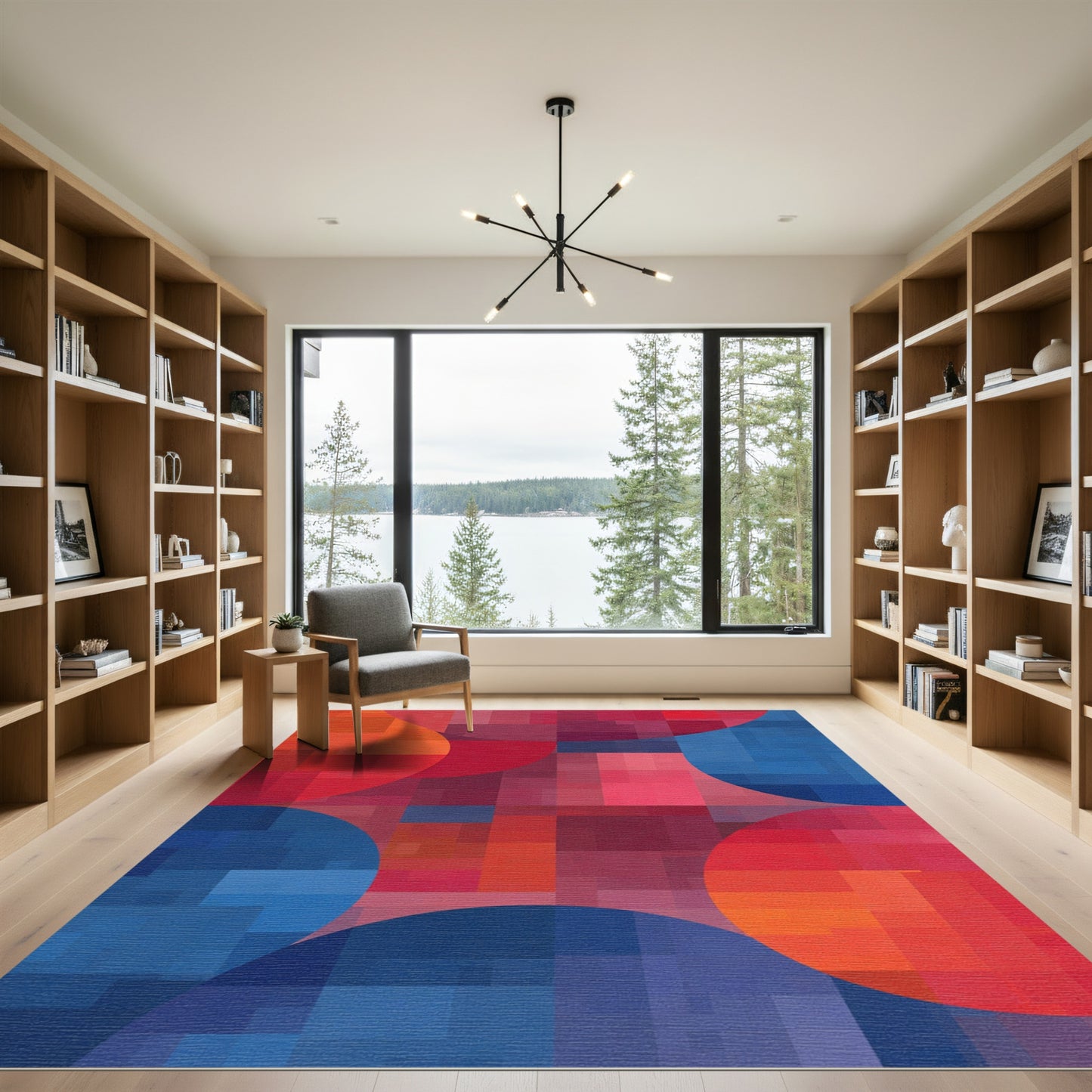 Abstract Crimson Blue Orb Collage Rug
