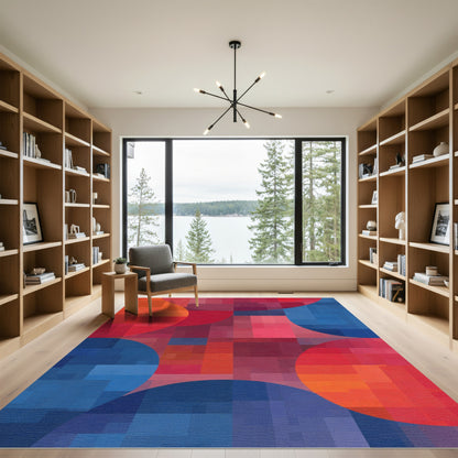 Abstract Crimson Blue Orb Collage Rug