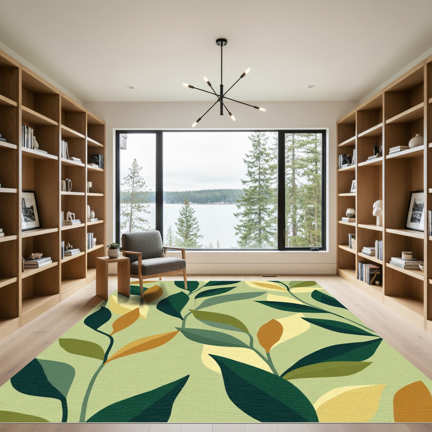 Muted Earth Tones Branching Foliage Rug