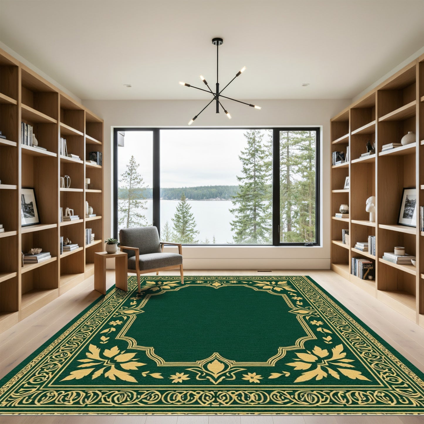 Emerald Gold Floral Arch Border Rug