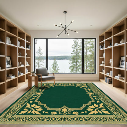 Emerald Gold Floral Arch Border Rug