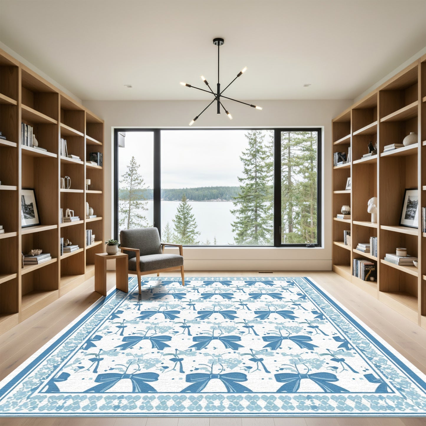 Charming Blue Bow Floral Repeat Rug