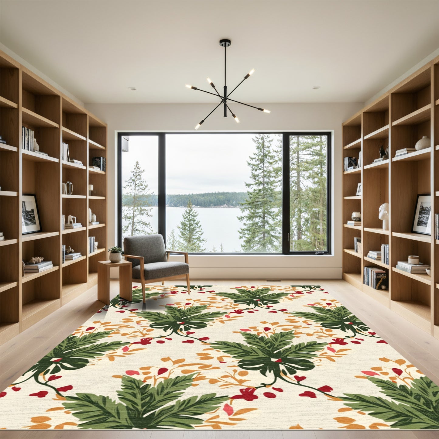 Bold Green Leafy Floral Arrangement Rug