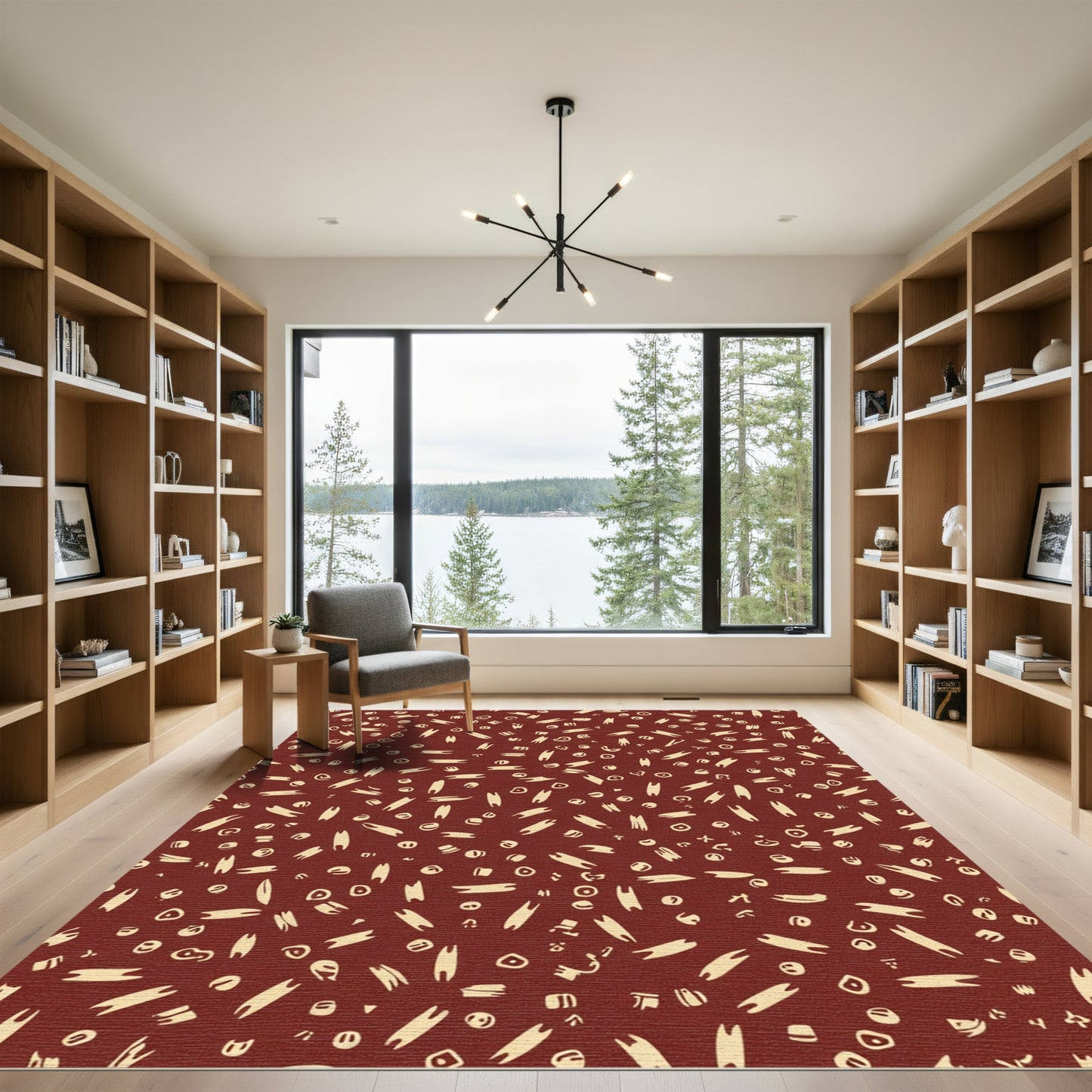 Crimson Cream Scatter Shapes Throw Rug