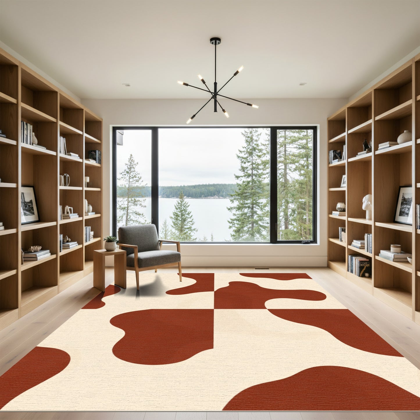 Cream Brown Abstract Cow Spots Rug