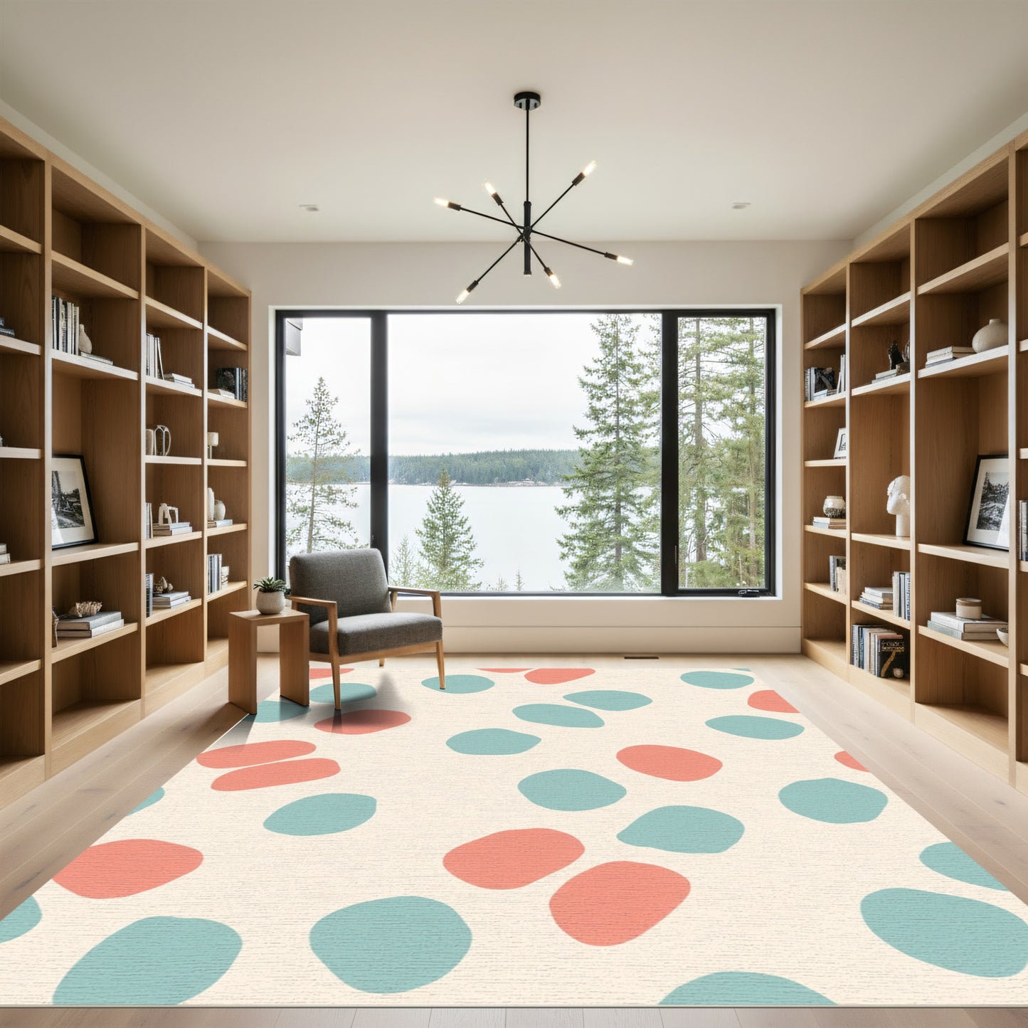 Coral Teal Abstract Pebble Scatter Rug