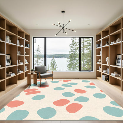 Coral Teal Abstract Pebble Scatter Rug