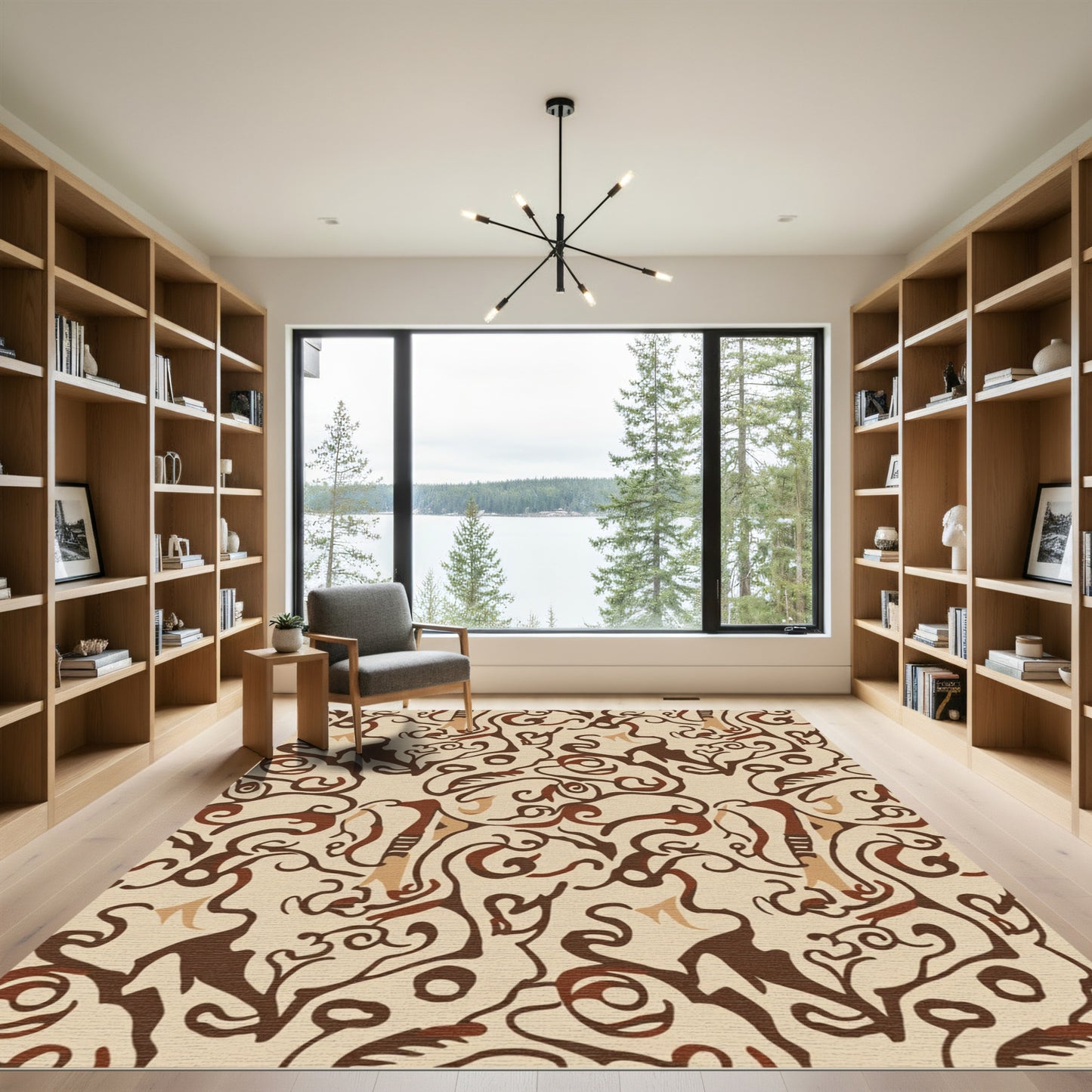 Earthy Brown Abstract Swirls Rug
