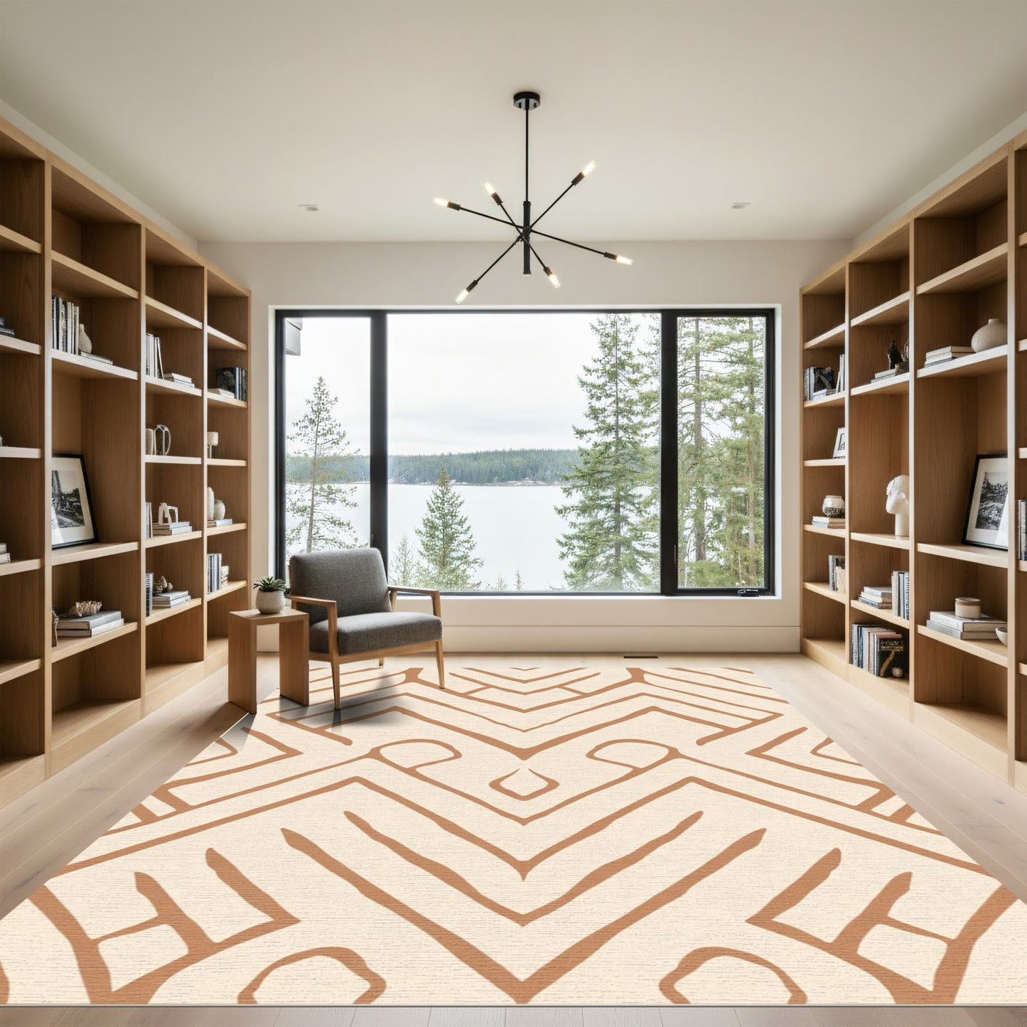 Cream Beige Geometric Zigzag Pattern Rug