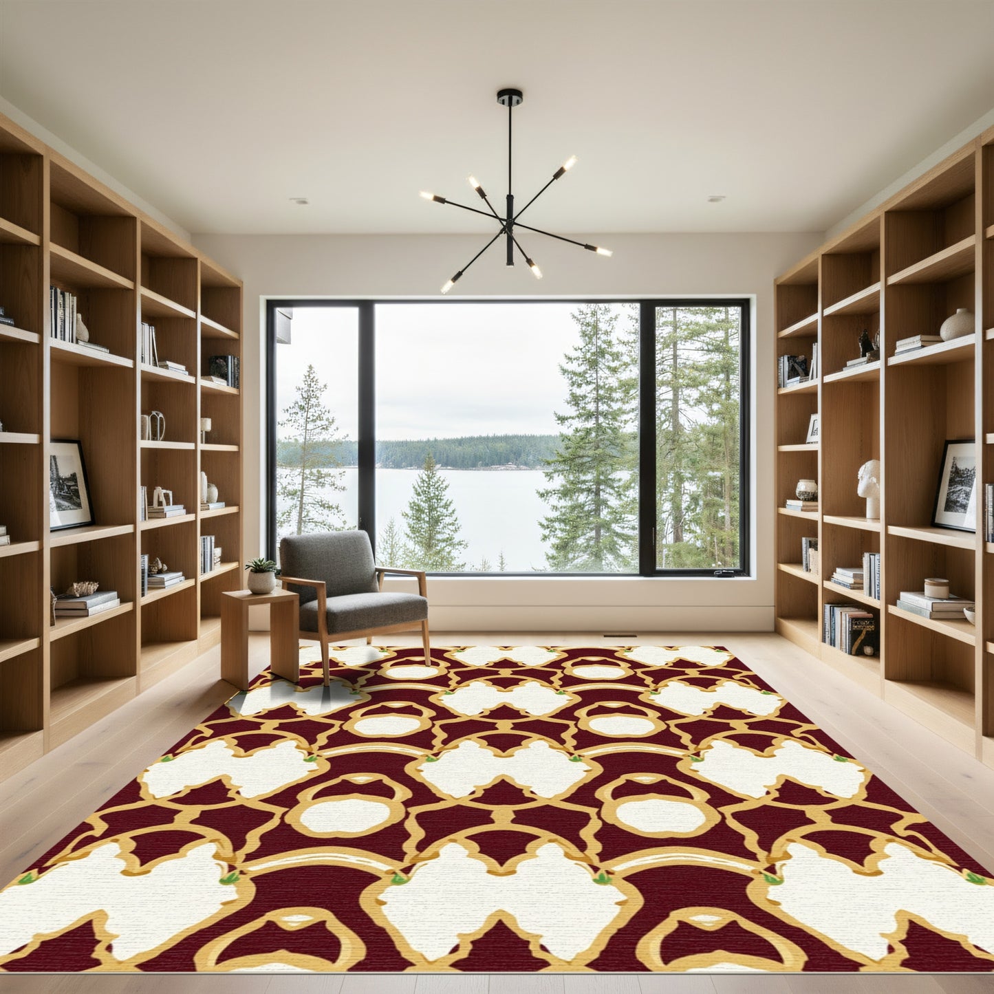 Burgundy gold intricate quatrefoil Rug
