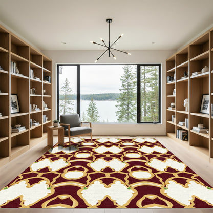 Burgundy gold intricate quatrefoil Rug