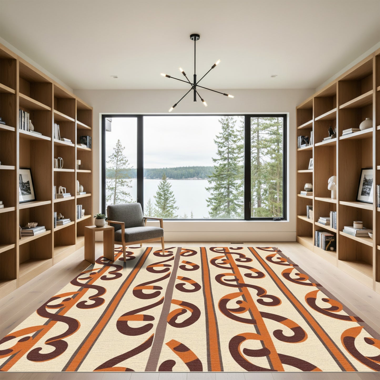 Brown Orange Swirl Vertical Stripe Rug