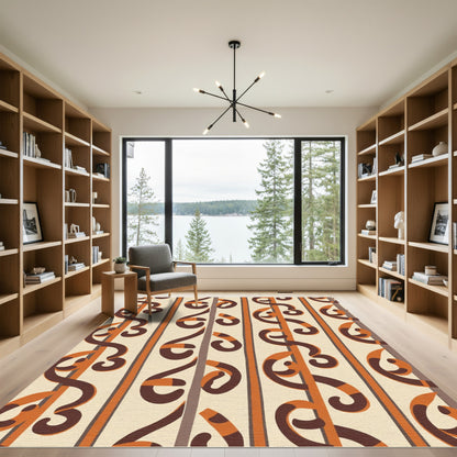 Brown Orange Swirl Vertical Stripe Rug