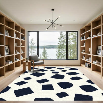 Abstract Dark Blue Scattered Shapes Rug