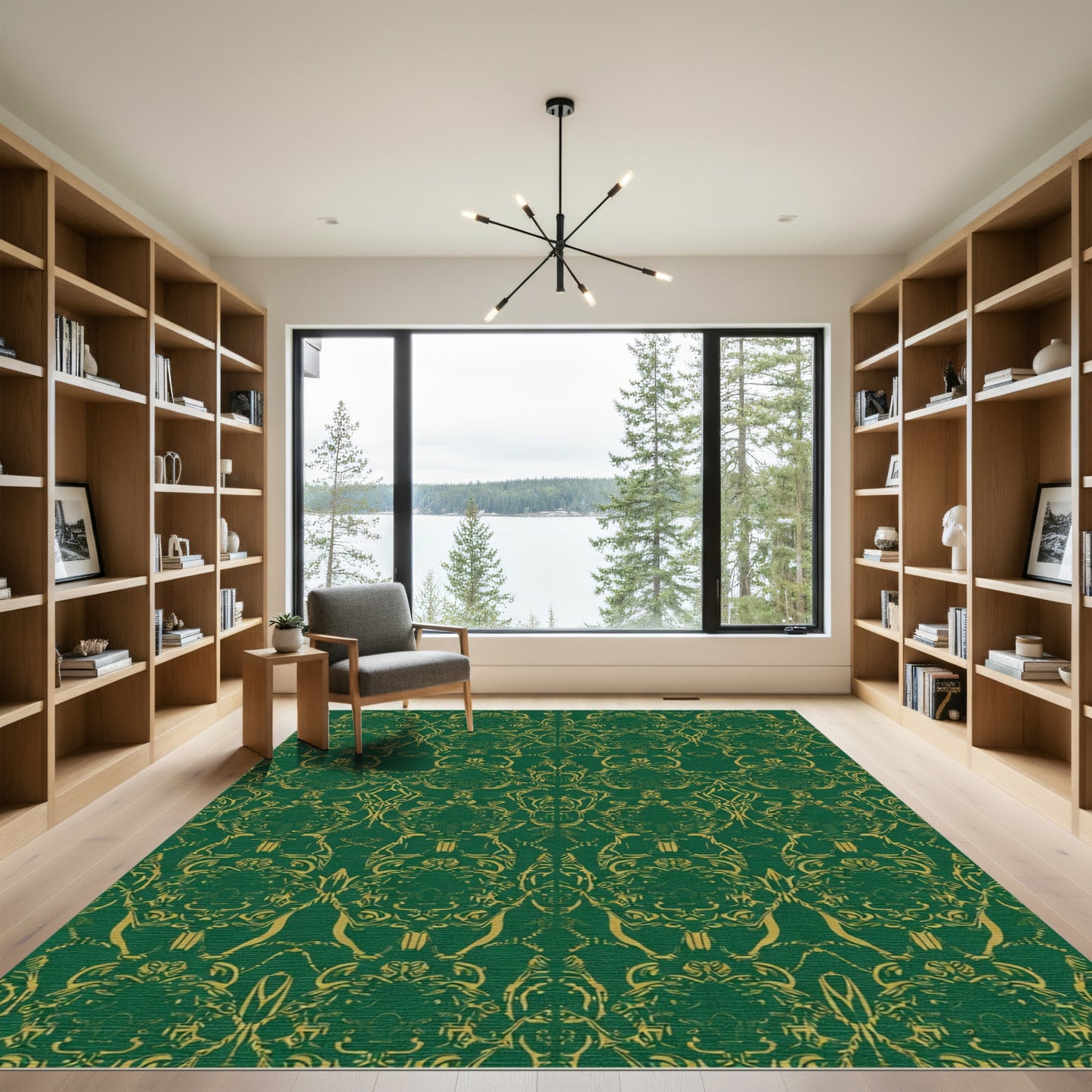 Emerald Gold Damask Scroll Rug
