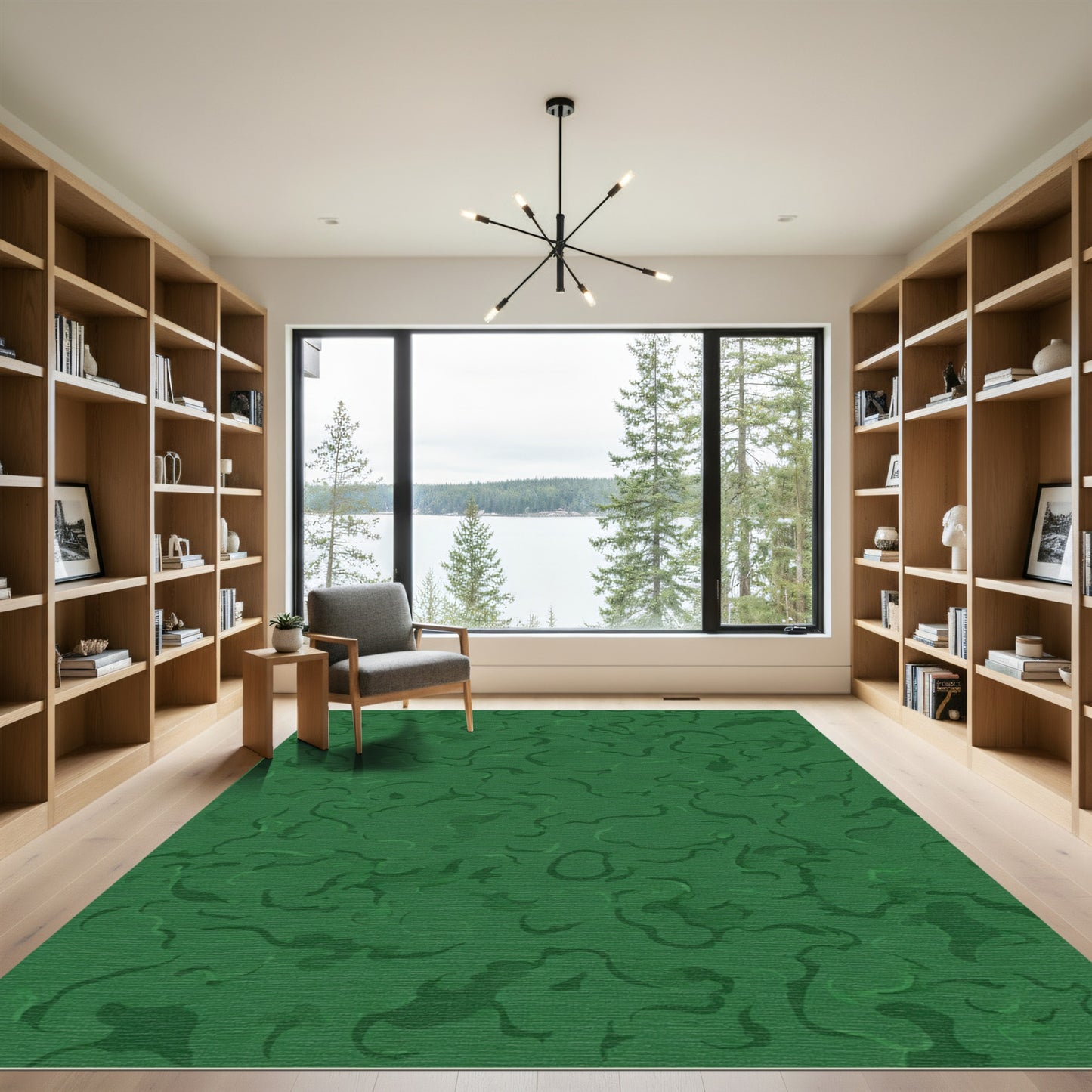 Deep Emerald Swirling Abstract Rug