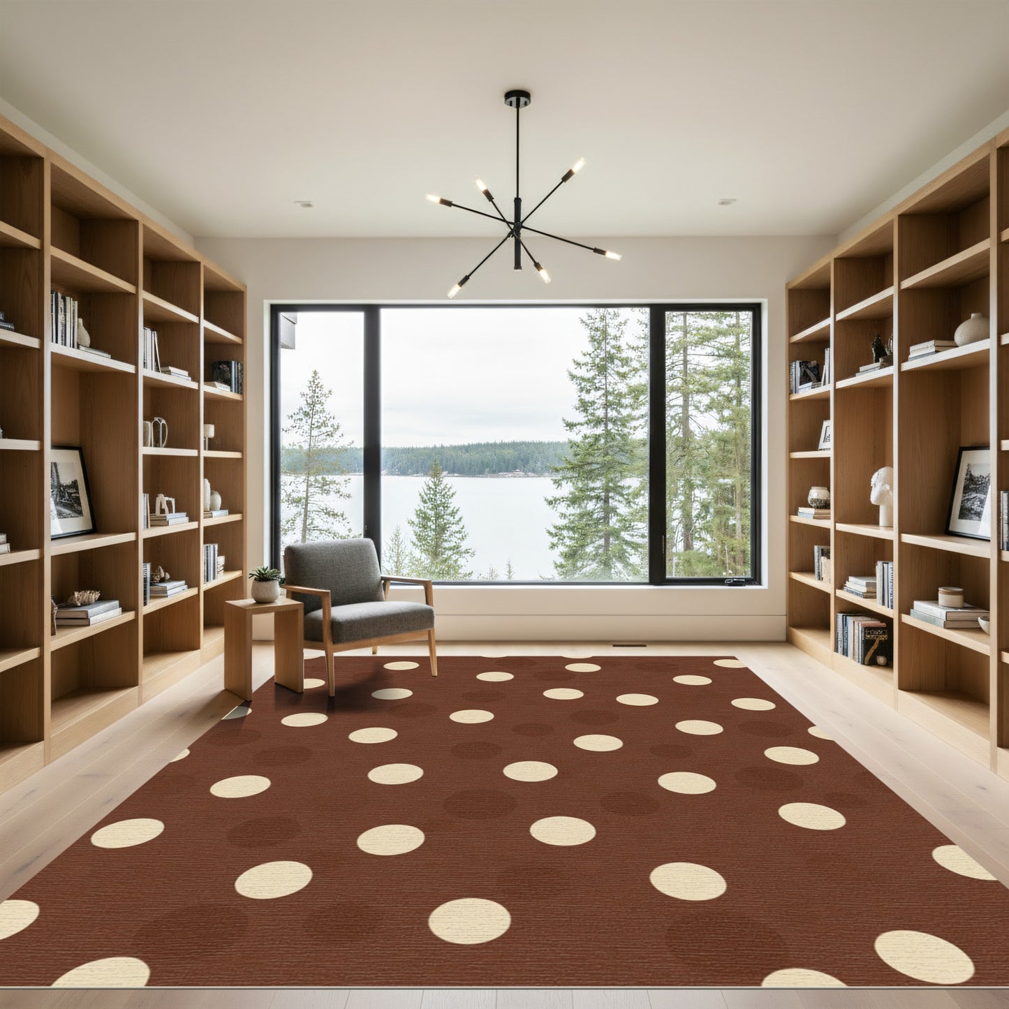 Brown Cream Polka Dot Circles Rug