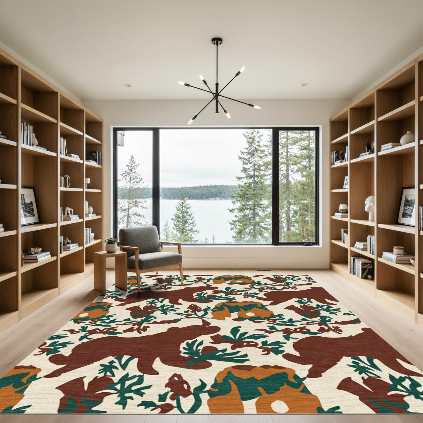Woodland Brown Bear Foliage Repeating Rug