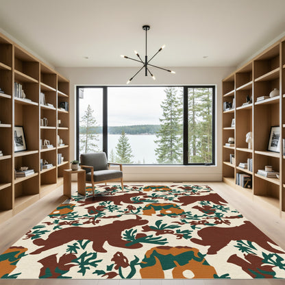 Woodland Brown Bear Foliage Repeating Rug