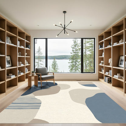 Abstract Terracotta Blue Organic Shapes Rug