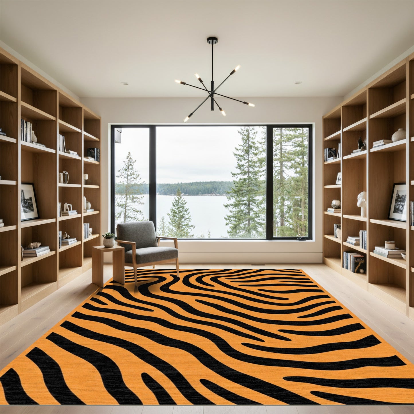 Orange Black Zebra Stripe Texture Rug