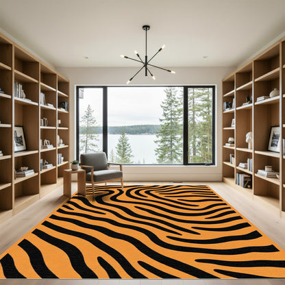 Orange Black Zebra Stripe Texture Rug