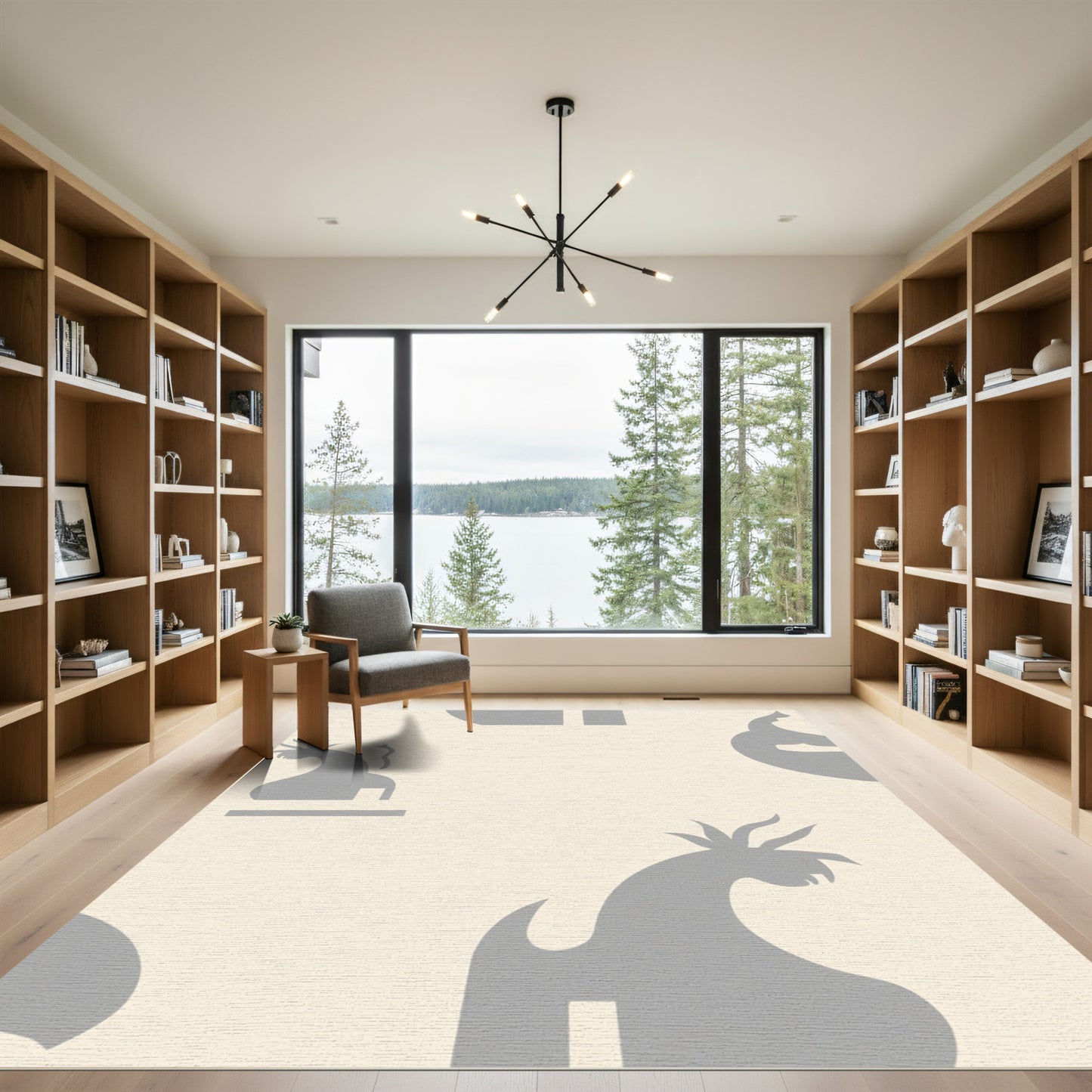 Gray Dragon Silhouette With Flame Accent Rug