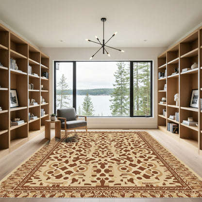 Caramel Brown Symmetrical Floral Medallion Rug