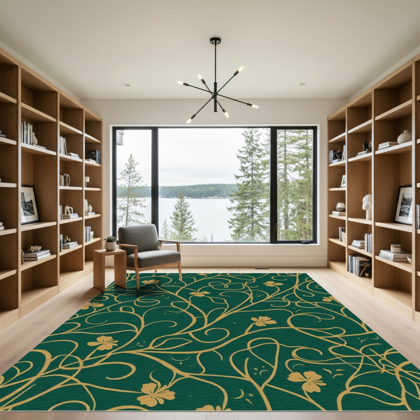 Emerald Gold Leaf Vine Rug