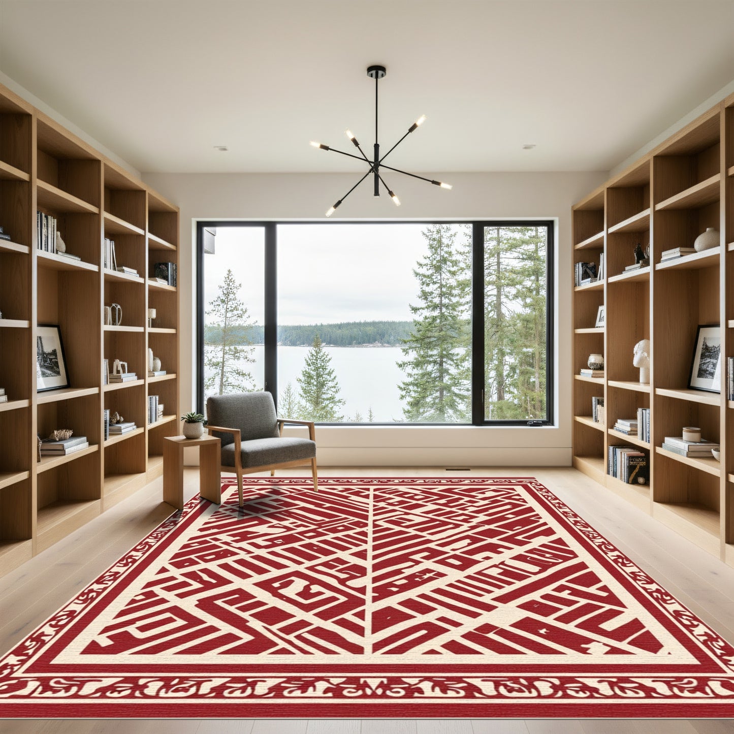 Bold Red Lattice Geometric Rug