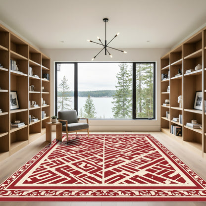 Bold Red Lattice Geometric Rug
