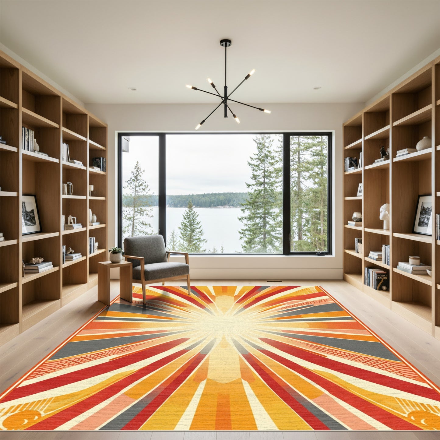 Retro Sunburst Red Orange Rays Rug