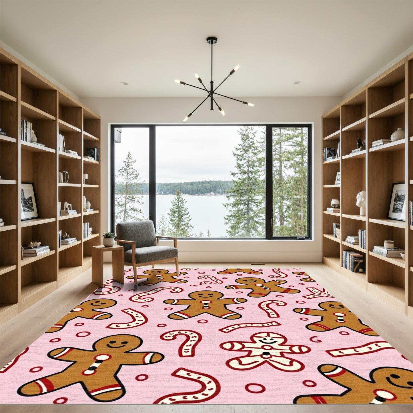 Gingerbread Candy Cane Pink Pattern Rug