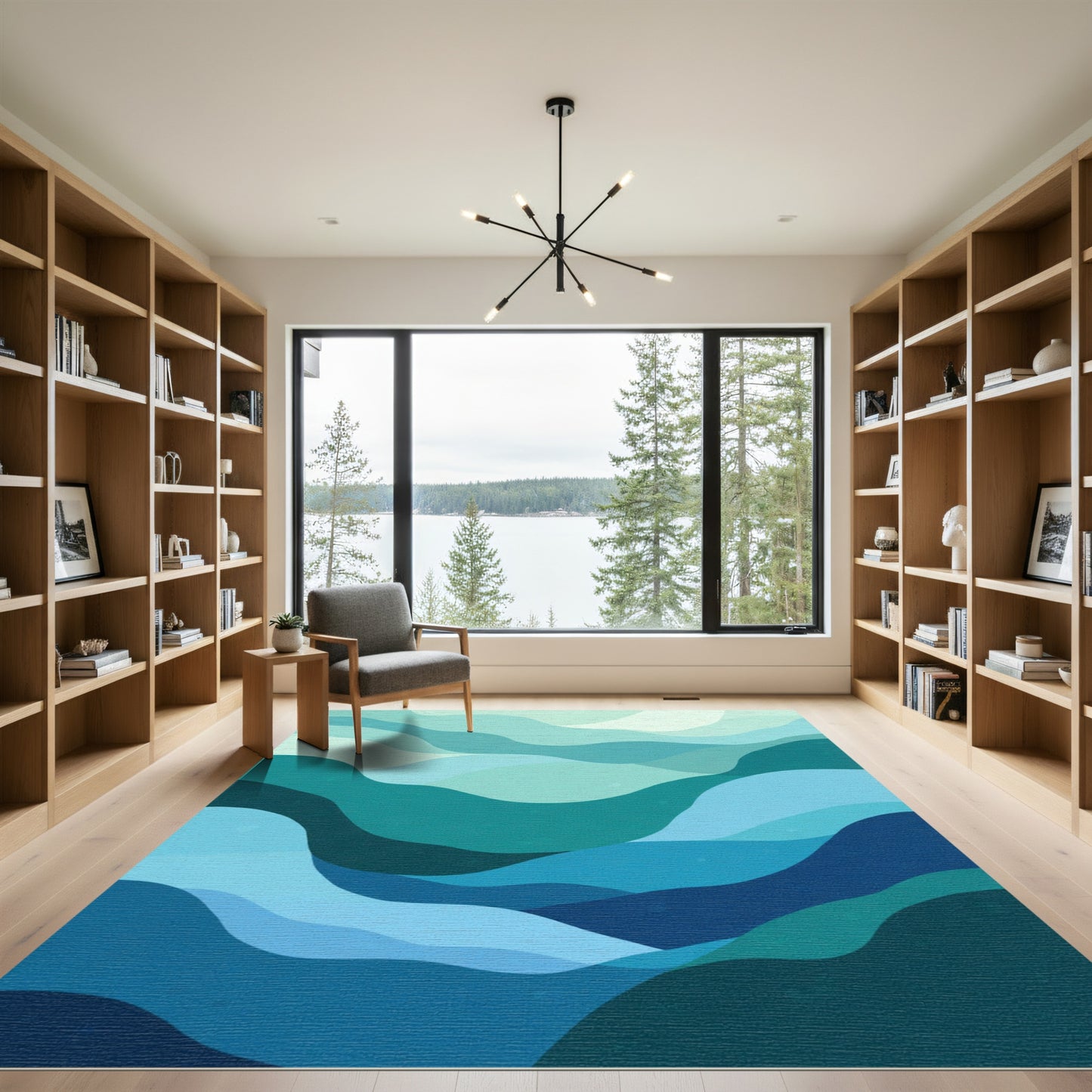 Abstract Blue Teal Ocean Waves Rug
