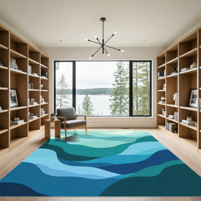 Abstract Blue Teal Ocean Waves Rug