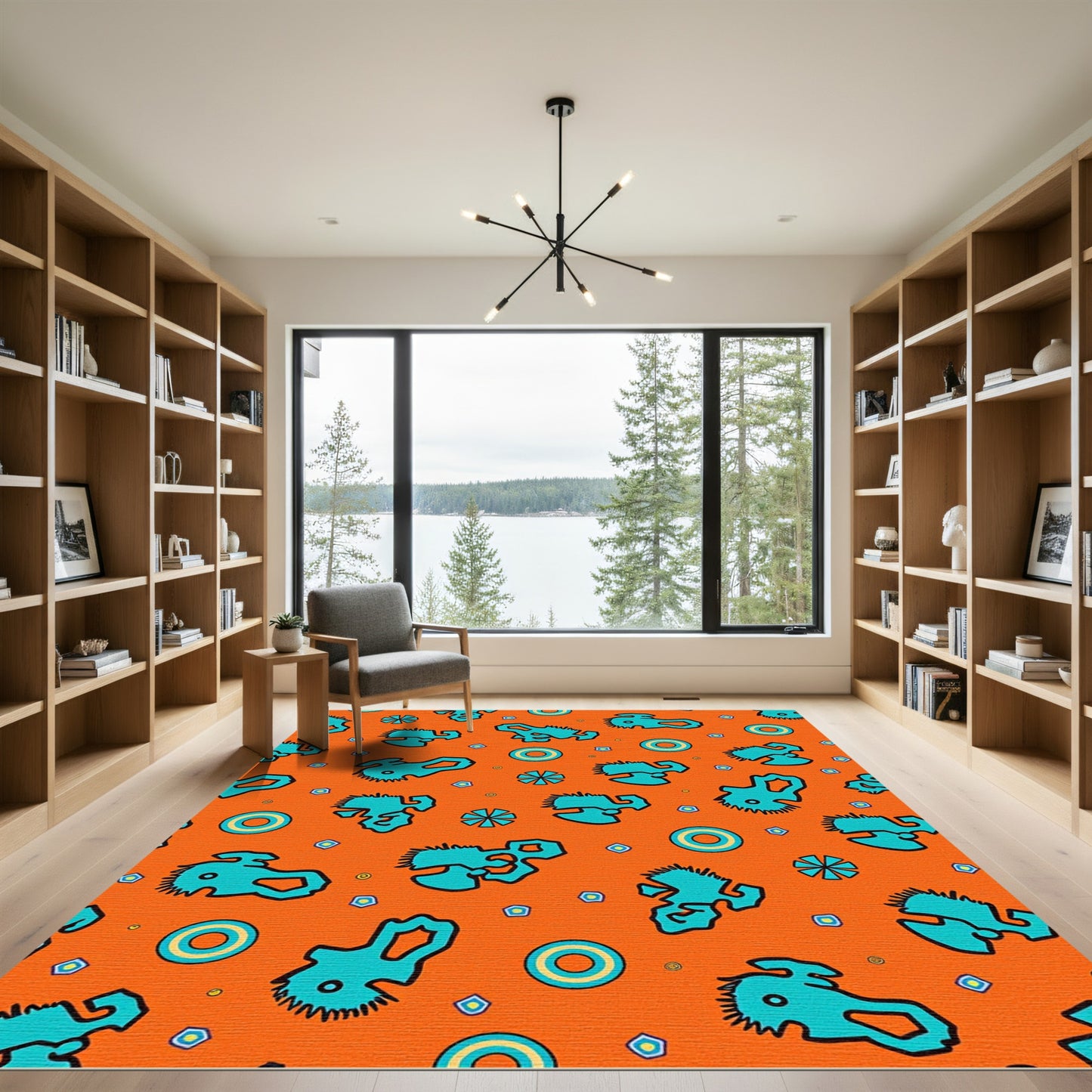 Whimsical Teal Abstract Orange Pattern Rug