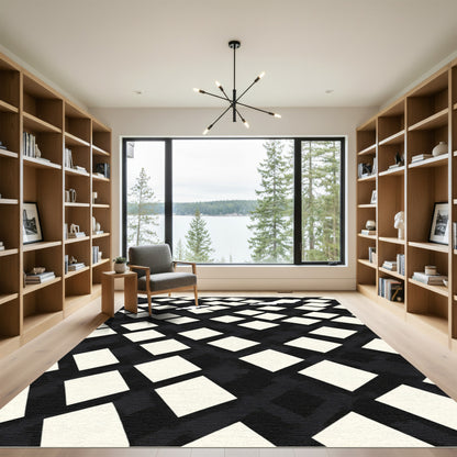 Black Cream Diamond Checkerboard Rug
