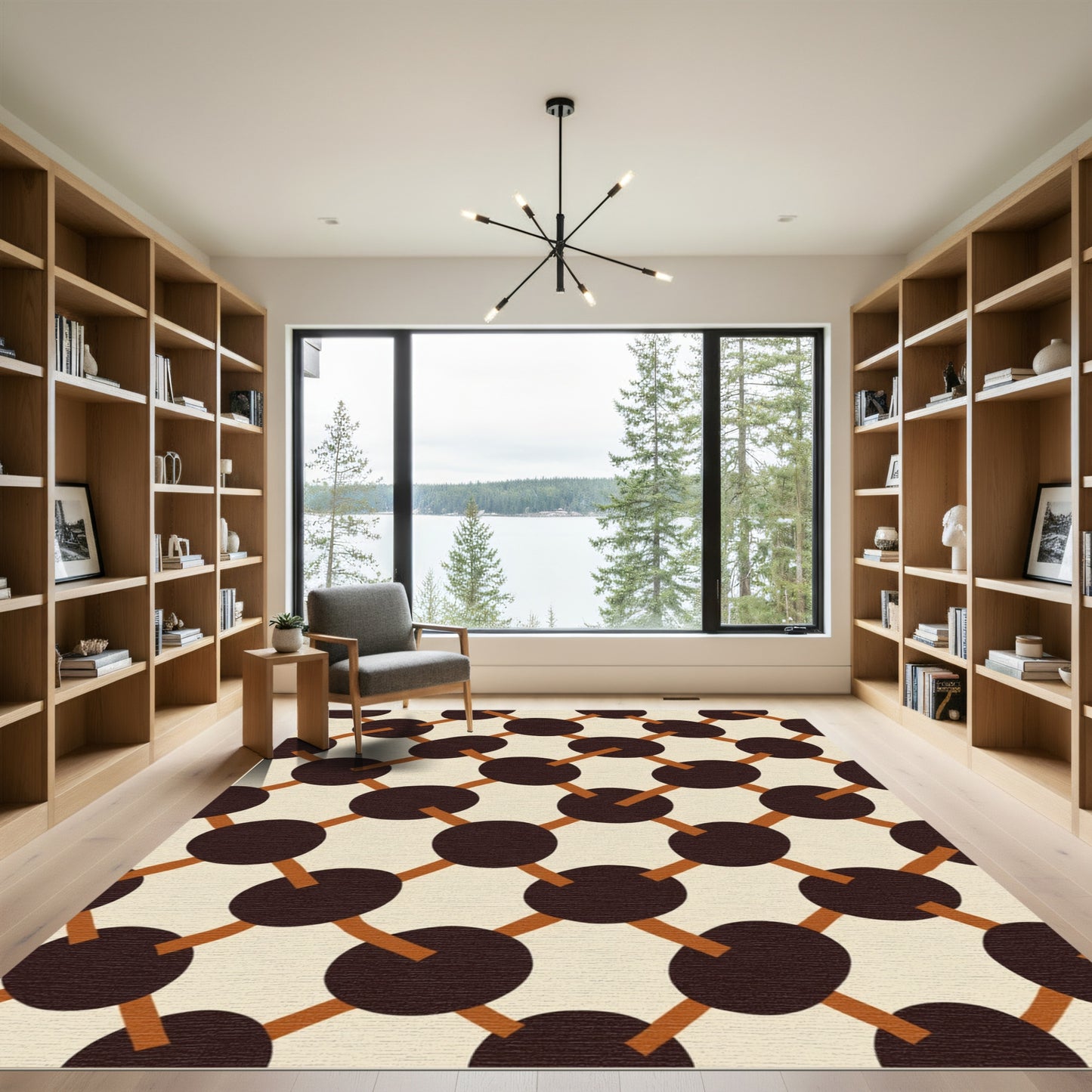 Brown Dot Lattice Cream Background Rug