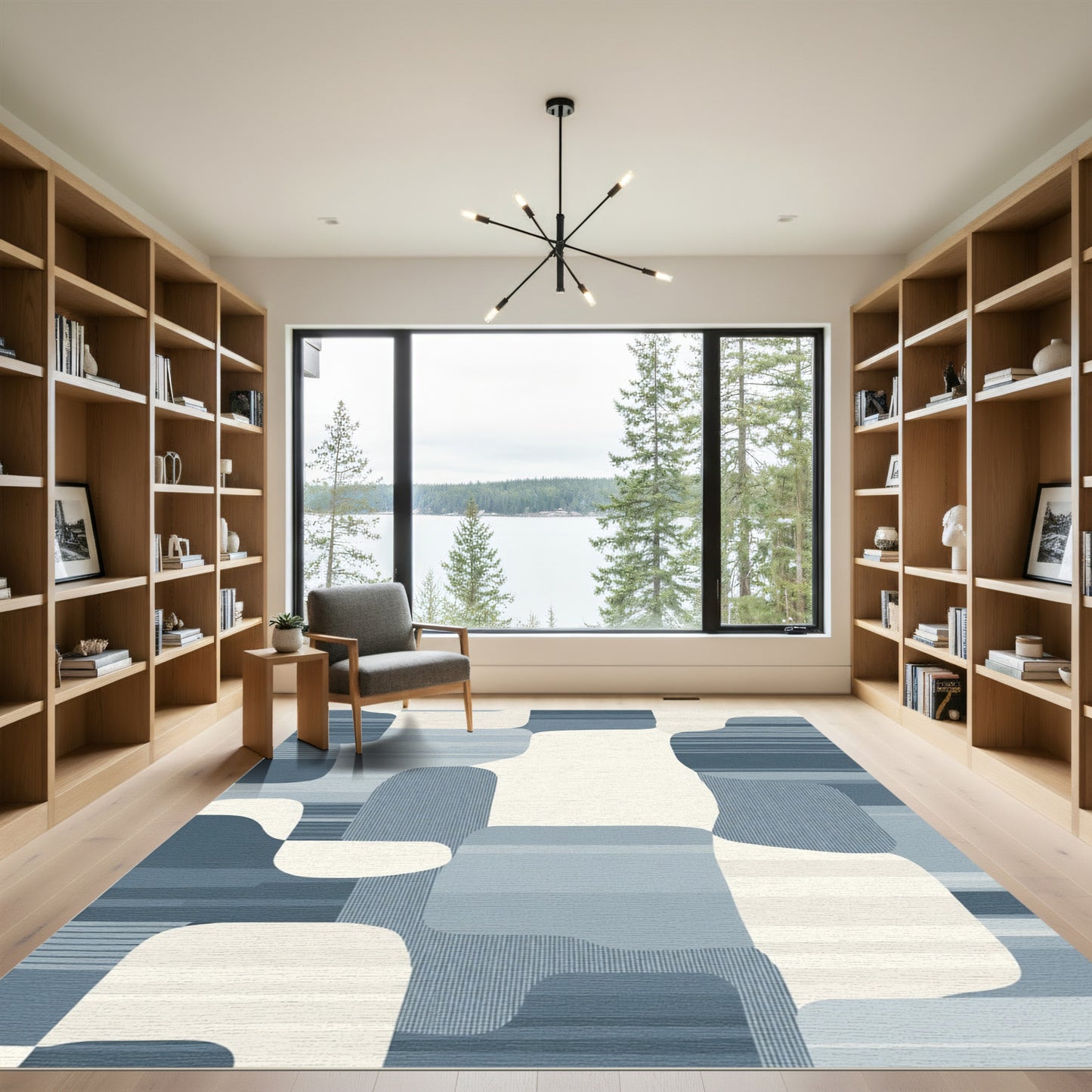 Abstract Mid Century Blue Organic Shapes Rug