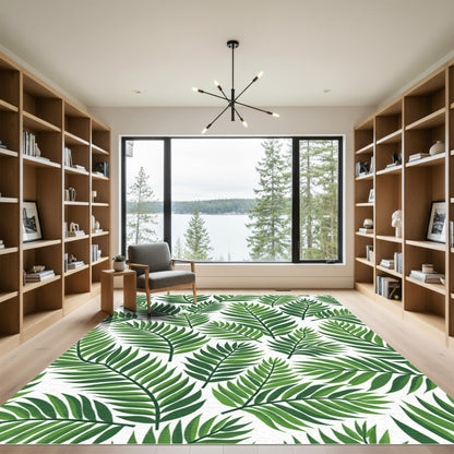 Green Fern Leaves Tropical Repeat Rug