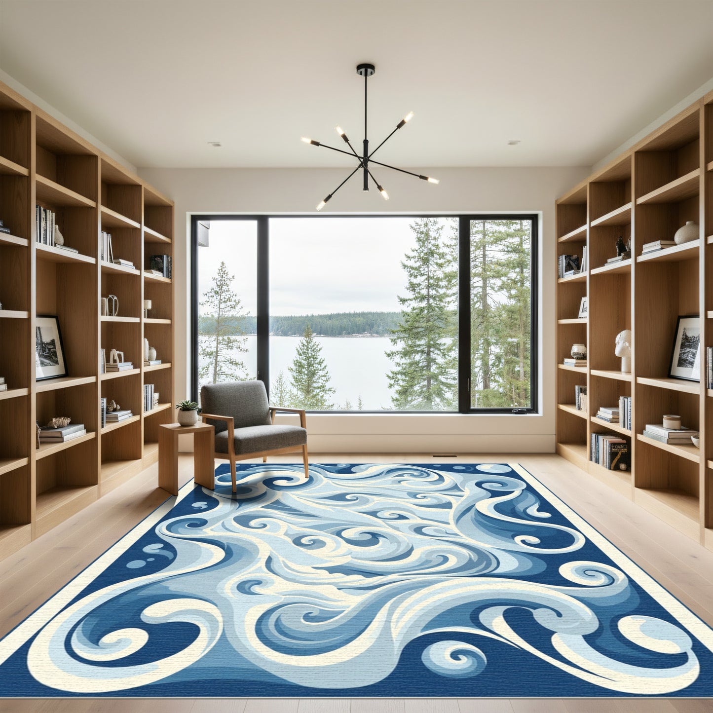 Vibrant Blue White Swirling Ocean Rug