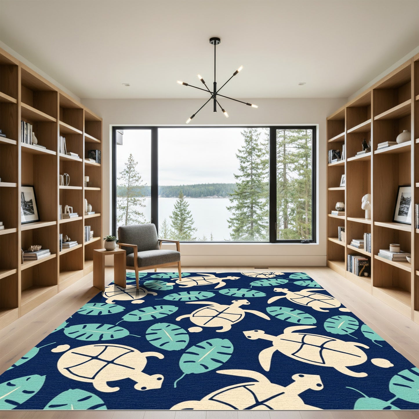 Coastal Cream Turtles Tropical Leaves Rug