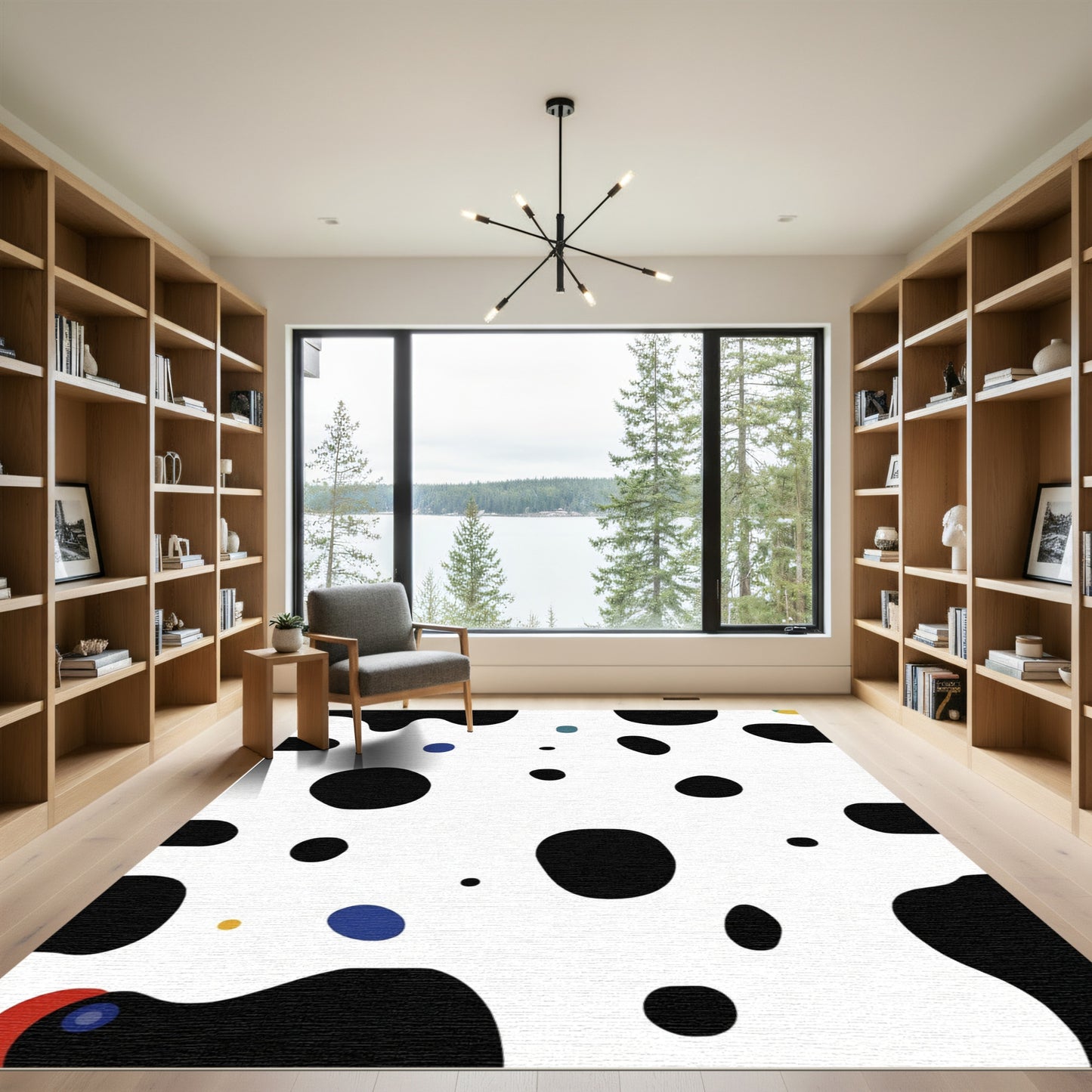 Abstract Black White Polka Dot Accents Rug