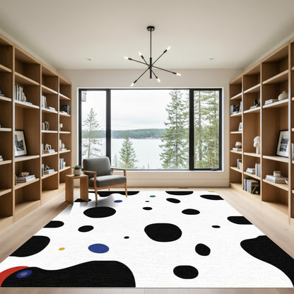 Abstract Black White Polka Dot Accents Rug
