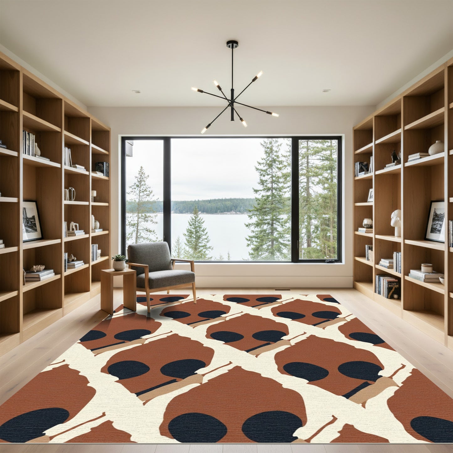 Abstract Terracotta Black Organic Forms Rug