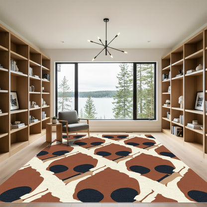 Abstract Terracotta Black Organic Forms Rug