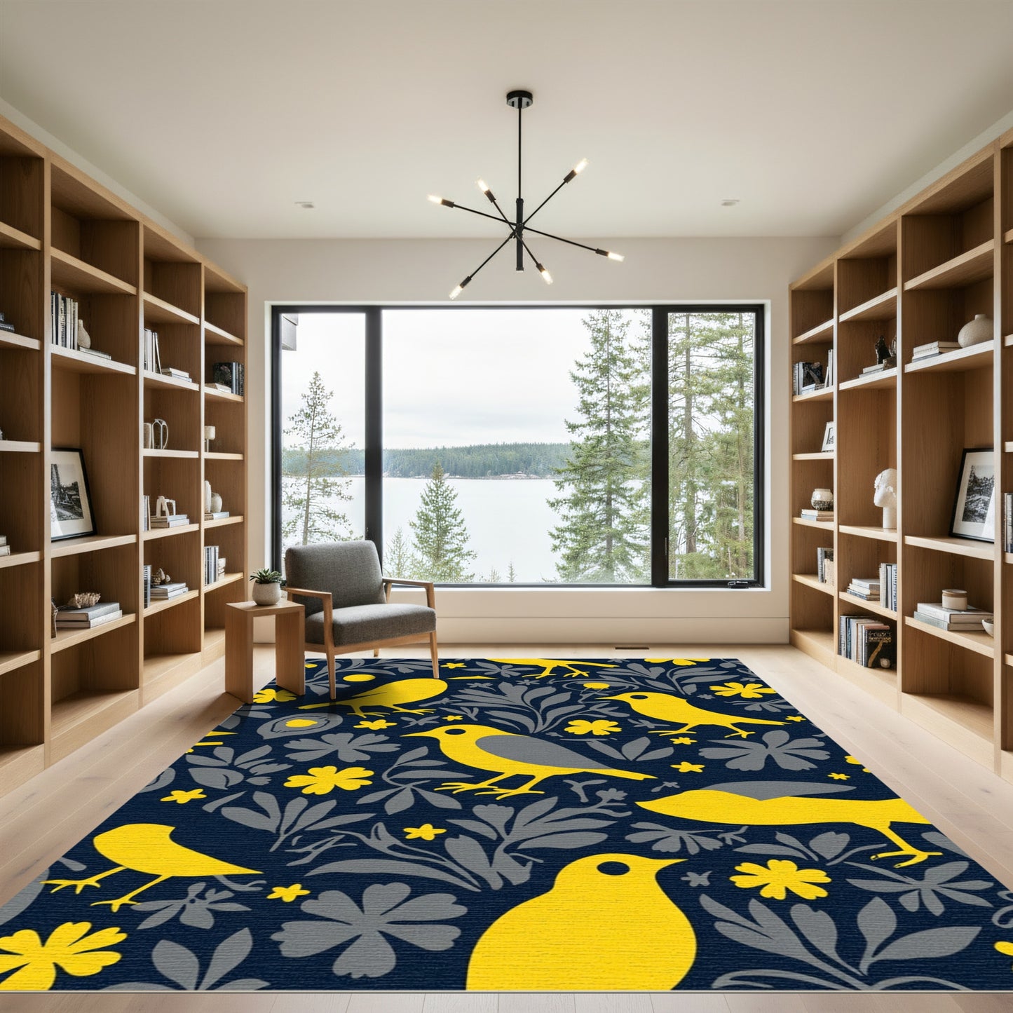 Yellow Birds And Floral Foliage Rug